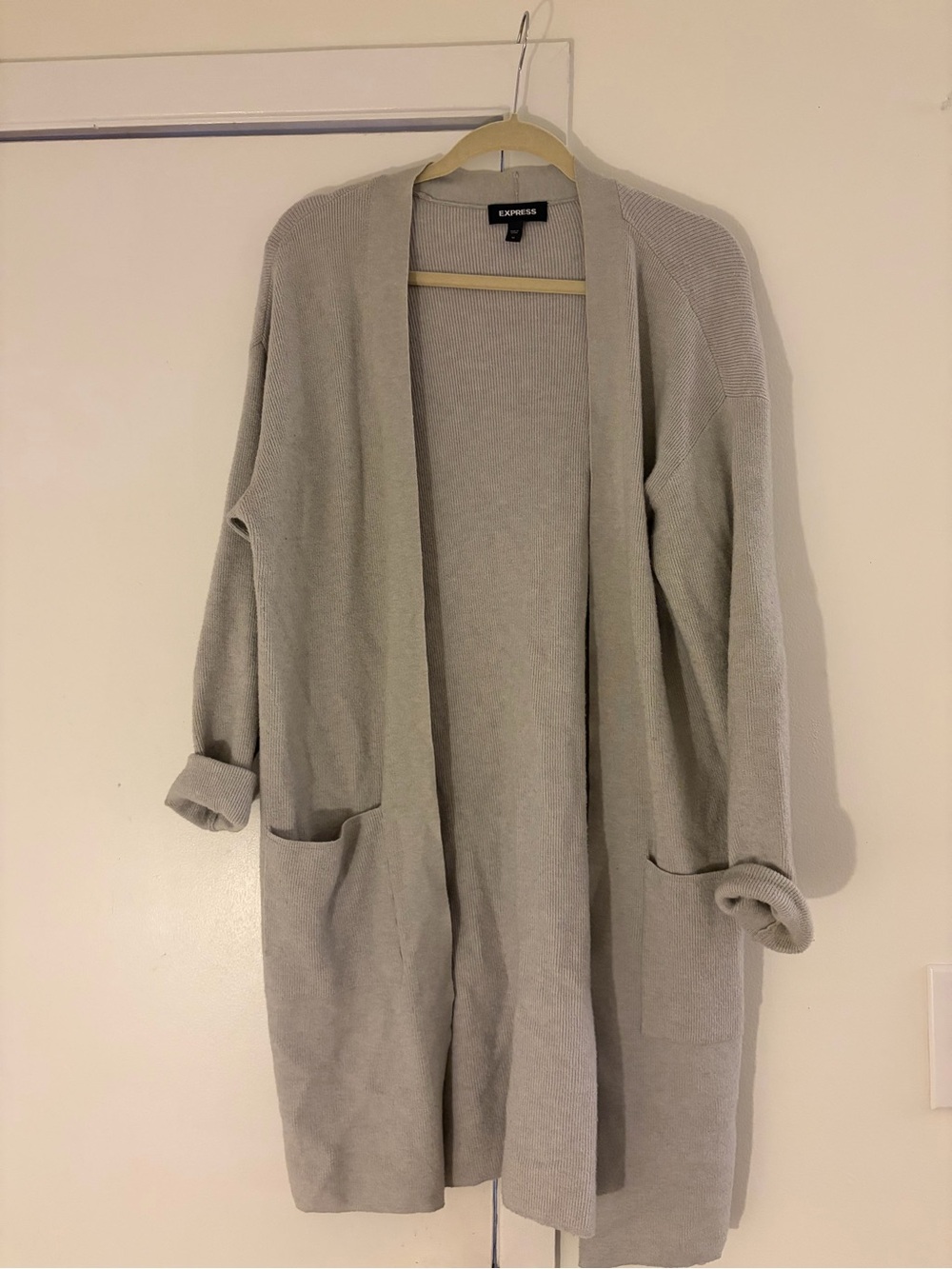 Express Light Gray Open-Front Pocket Cardigan